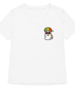 womens v neck t shirt with Snax Don embroidery front and pardon my frenchie back print white frontside