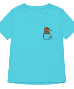 womens v neck t shirt with Riff Toff embroidery front and pardon my frenchie back print turquoise frontside
