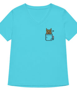 Bounce Chub Embroidered Graphic Tee womens v neck t shirt with Bounce Chub embroidery front and pardon my frenchie back print turquoise frontside