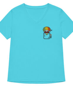 womens v neck t shirt with Snax Don embroidery front and pardon my frenchie back print turquoise frontside