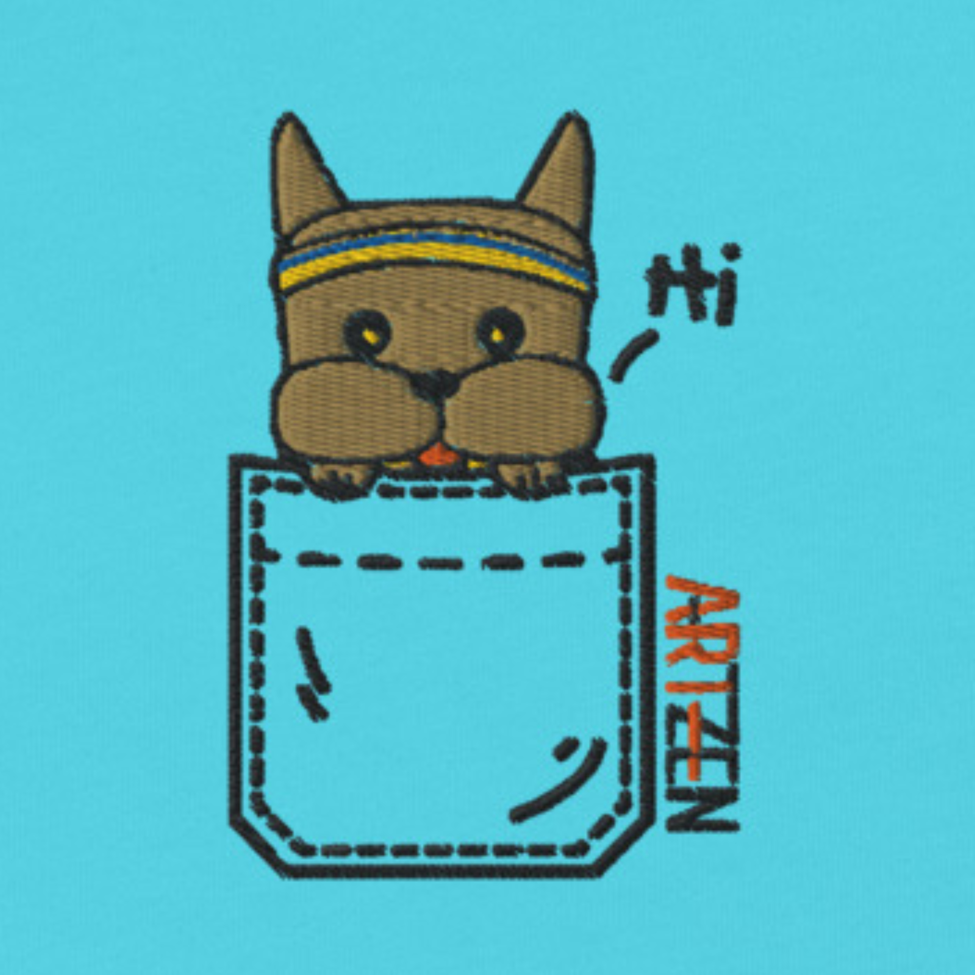 Bounce Chub Embroidered Graphic Tee womens v neck t shirt with Bounce Chub embroidery front and pardon my frenchie back print turquoise frontside closeup